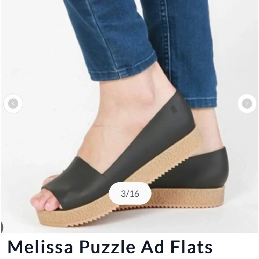 Melissa Puzzle Ad Flats Rubber Platform Open Toe Slip On In Black Size 6
